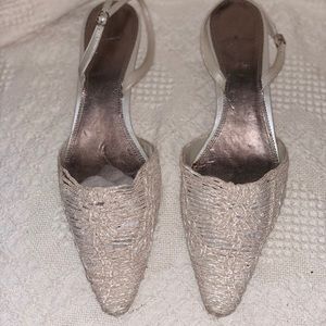 Kitten heel of 0.5 Rope fabric- beige